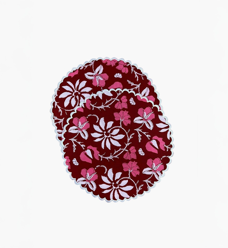 Set de table Red Blossom (Lot de 2) - motif fleuri  - 100% coton - style boho - Jardin Botanique - Miss June Paris - 1