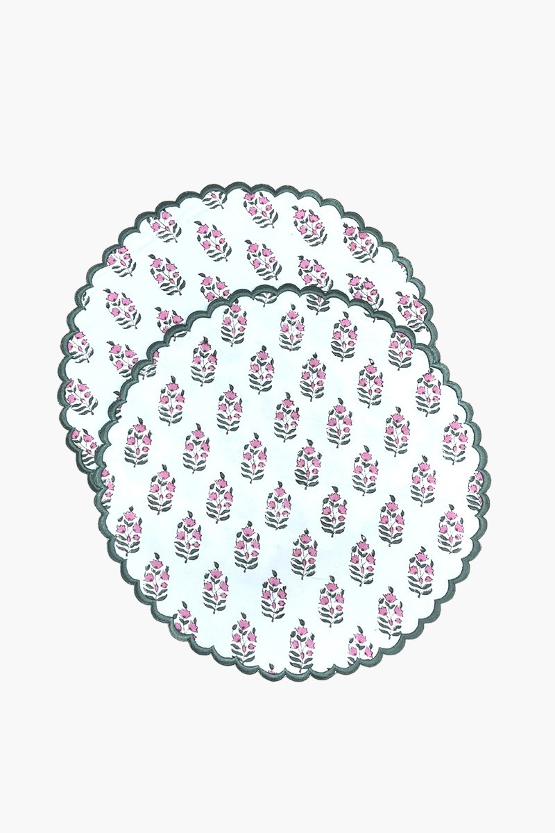 Blazing White Placemat Set (Set of 2) – round – 100% cotton – floral patterns – Jardin Botanique – Miss June Paris – 1