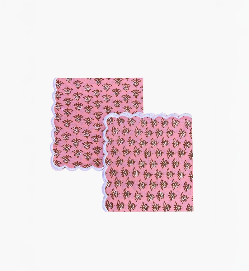 Serviette de table Petal Pink (Lot de 2) - 100% coton - motifs floraux - carrés - Jardin Botanique - Miss June Paris - 1