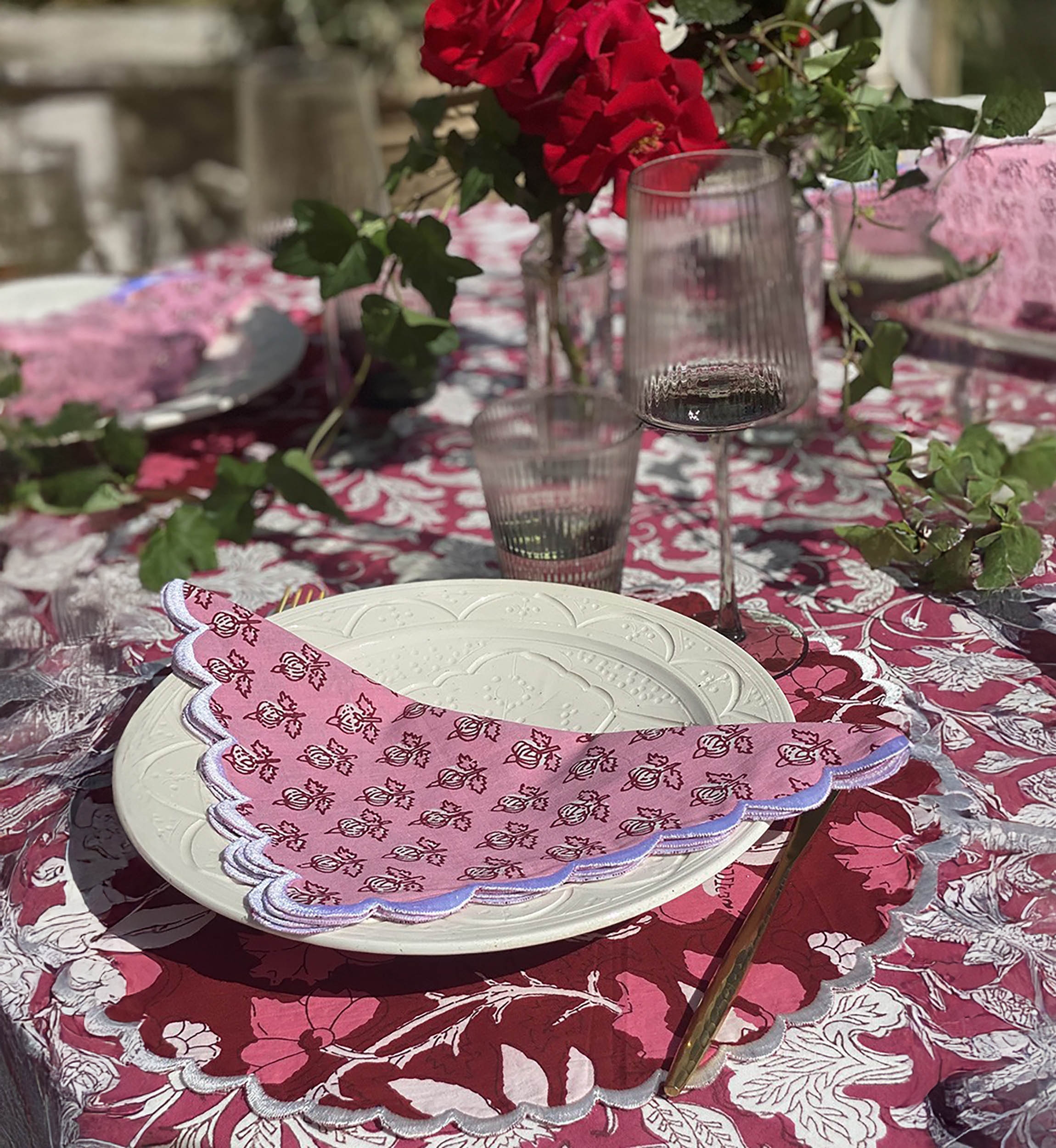Serviette de table Petal Pink (Lot de 2) - 100% coton - motifs floraux - carrés - Jardin Botanique - Miss June Paris - 2