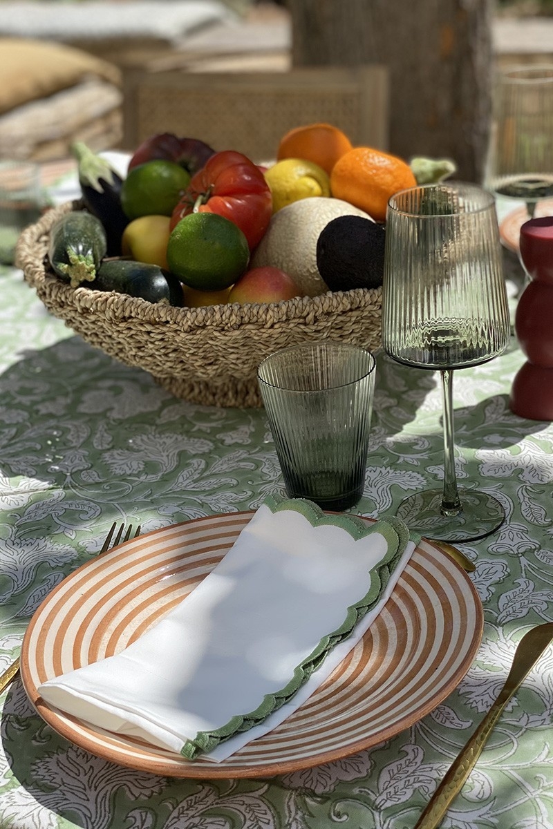 Serviette de table Absinthe Green (Lot de 2) - blanches - 100% coton - broderie verte - Jardin Botanique - Miss June Paris - 3