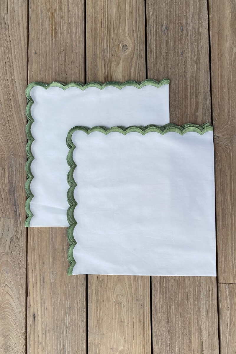 Serviette de table Absinthe Green (Lot de 2) - blanches - 100% coton - broderie verte - Jardin Botanique - Miss June Paris - 4