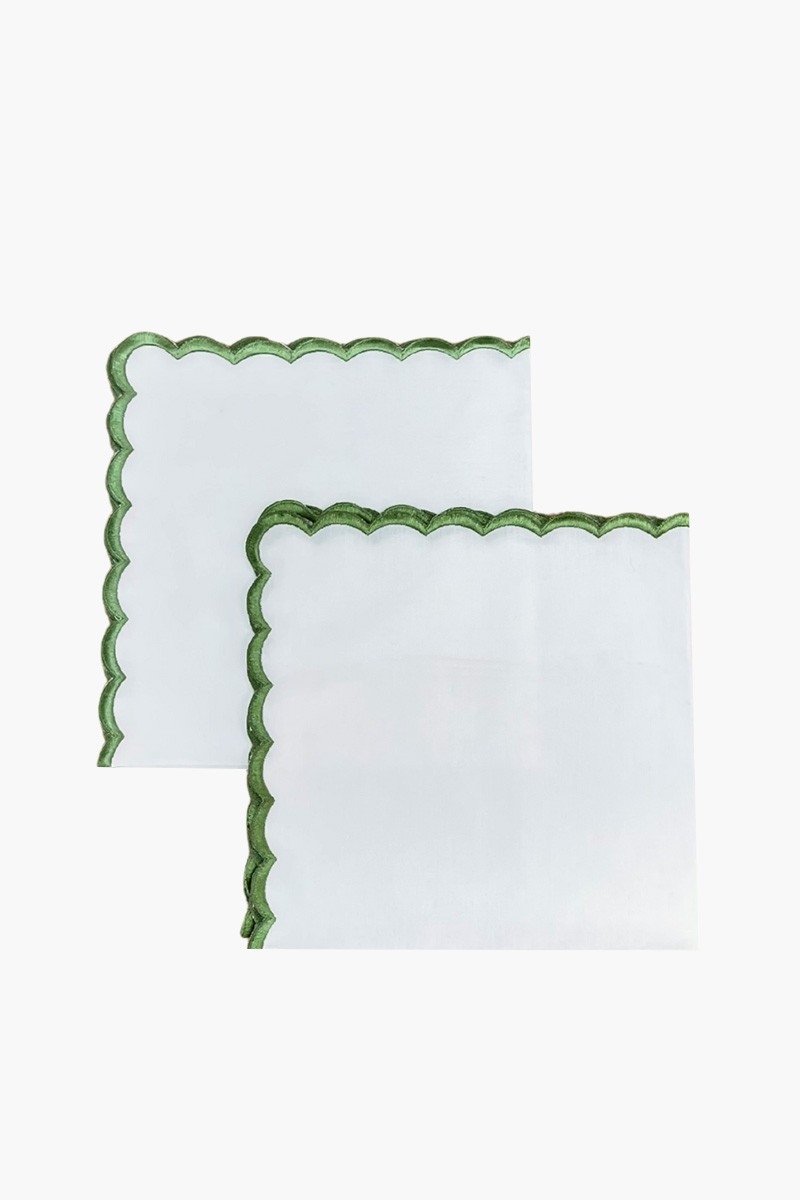Serviette de table Absinthe Green (Lot de 2) - blanches - 100% coton - broderie verte - Jardin Botanique - Miss June Paris - 1