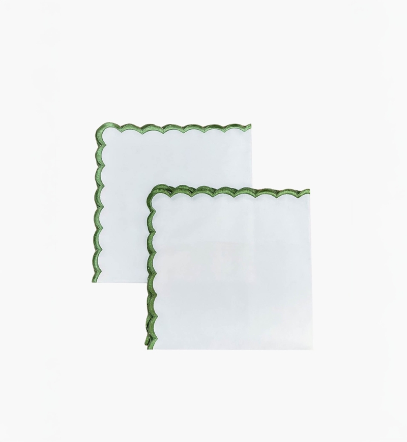 Absinthe Green Napkin Set (Set of 2) – white – 100% cotton – green embroidery – Jardin Botanique – Miss June Paris – 1