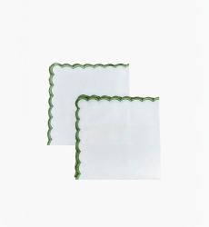 Serviette de table Absinthe Green (Lot de 2) - blanches - 100% coton - broderie verte - Jardin Botanique - Miss June Paris - 1