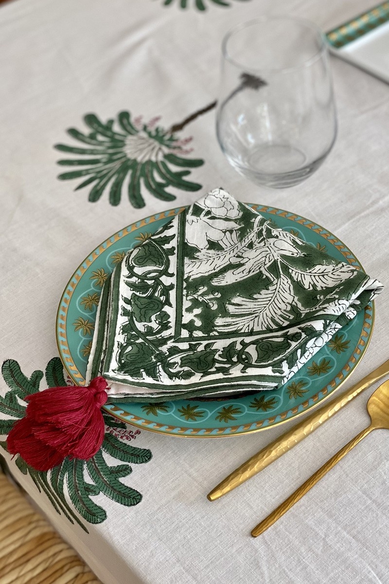Juego de servilletas Moonlight Green (Lote de 2) – floral – algodón – estilo boho chic – Jardín Botánico – Miss June Paris – 3
