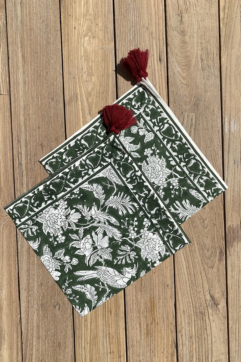 Serviette de table Moonlight Green (Lot de 2) - fleuri - en coton - style boho chic - Jardin Botanique - Miss June Paris - 4