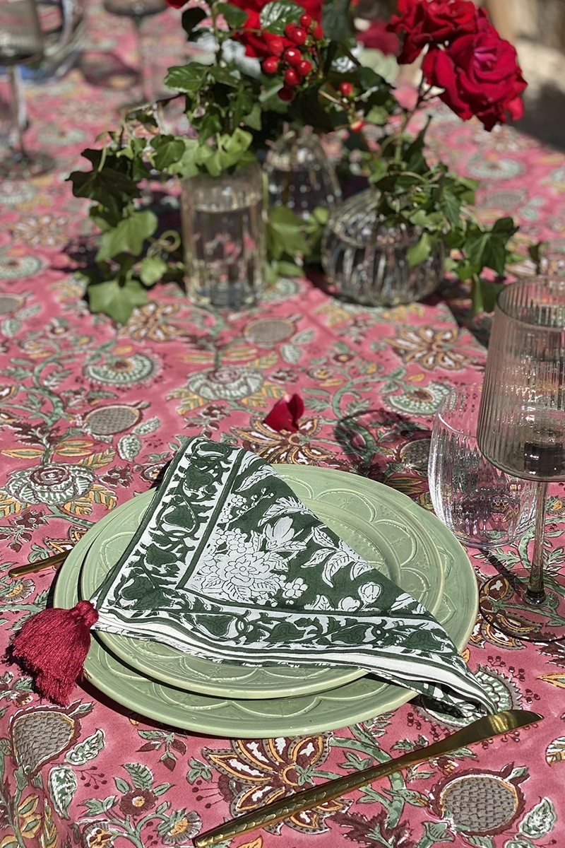 Juego de servilletas Moonlight Green (Lote de 2) – floral – algodón – estilo boho chic – Jardín Botánico – Miss June Paris – 5