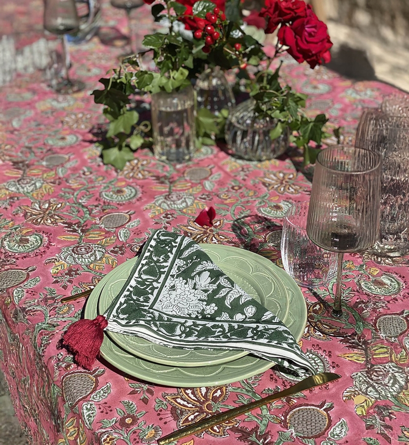 Serviette de table Moonlight Green (Lot de 2) - fleuri - en coton - style boho chic - Jardin Botanique - Miss June Paris - 5