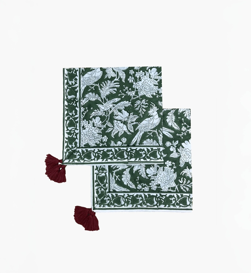 Serviette de table Moonlight Green (Lot de 2) - fleuri - en coton - style boho chic - Jardin Botanique - Miss June Paris - 1