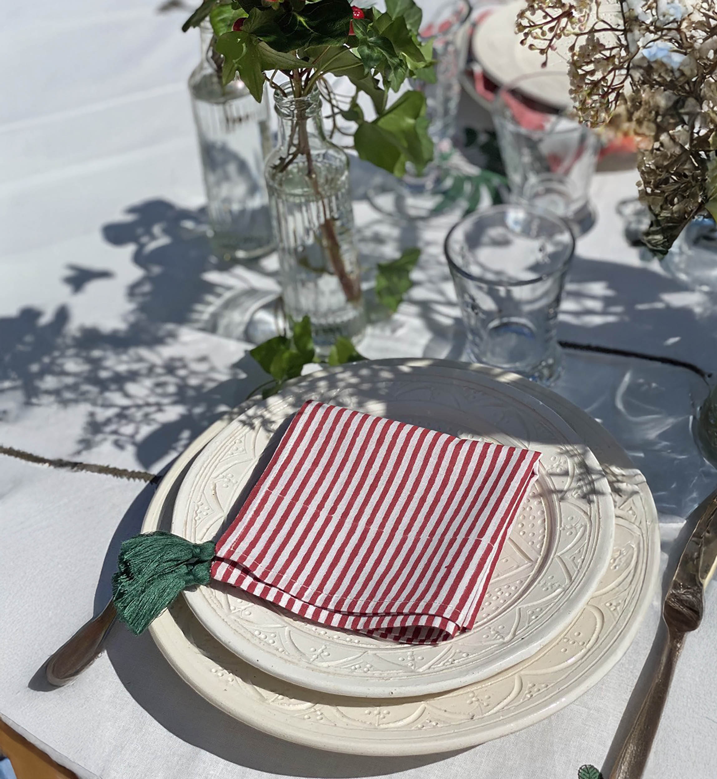 Serviette De Table Summer Stripes - en coton - style boho chic - Jardin Botanique - Miss June Paris - 2