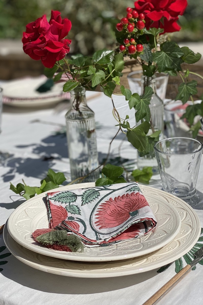 Serviette de table Imperial Lotus (Lot de 2) - vert/rose - design bohème floral - Jardin Botanique - Miss June Paris - 3