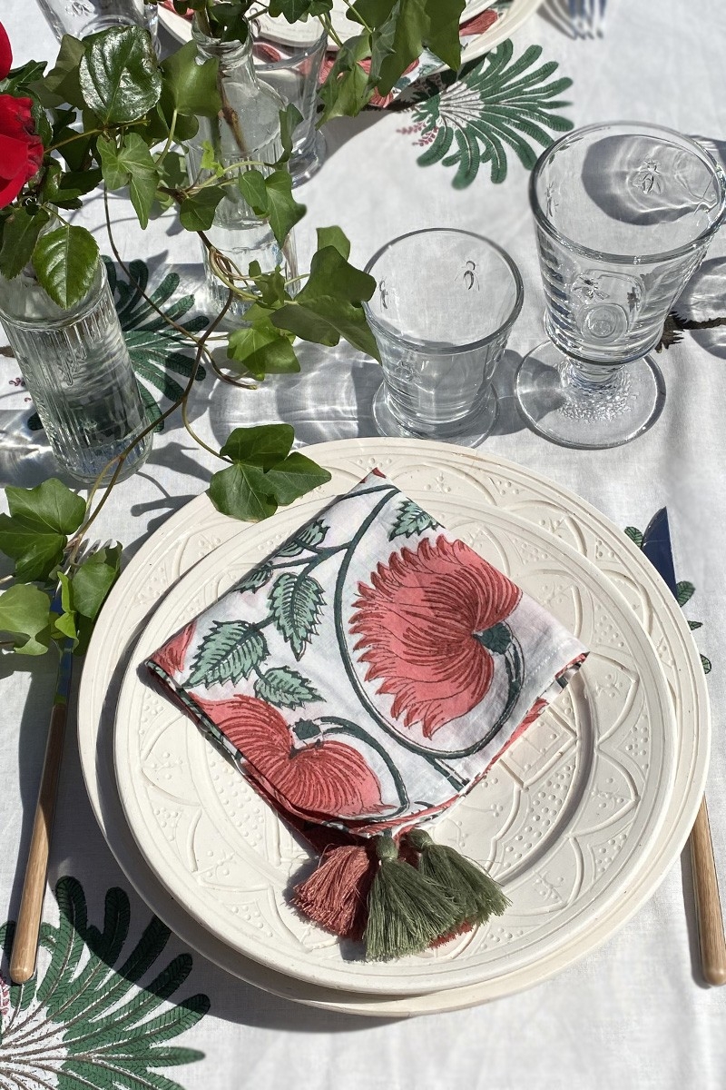 Serviette de table Imperial Lotus (Lot de 2) - vert/rose - design bohème floral - Jardin Botanique - Miss June Paris - 2