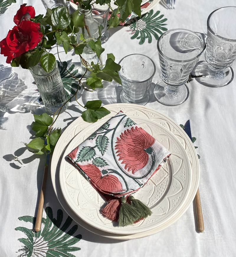 Serviette de table Imperial Lotus (Lot de 2) - vert/rose - design bohème floral - Jardin Botanique - Miss June Paris - 2