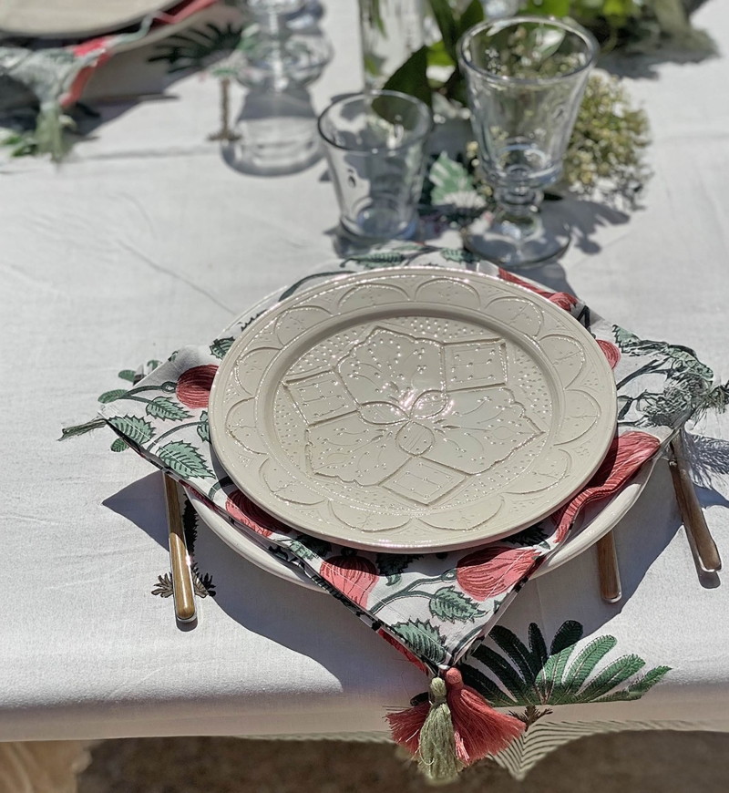 Serviette de table Imperial Lotus (Lot de 2) - vert/rose - design bohème floral - Jardin Botanique - Miss June Paris - 4