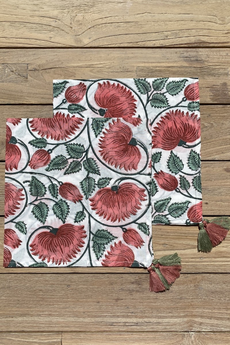 Serviette de table Imperial Lotus (Lot de 2) - vert/rose - design bohème floral - Jardin Botanique - Miss June Paris - 5