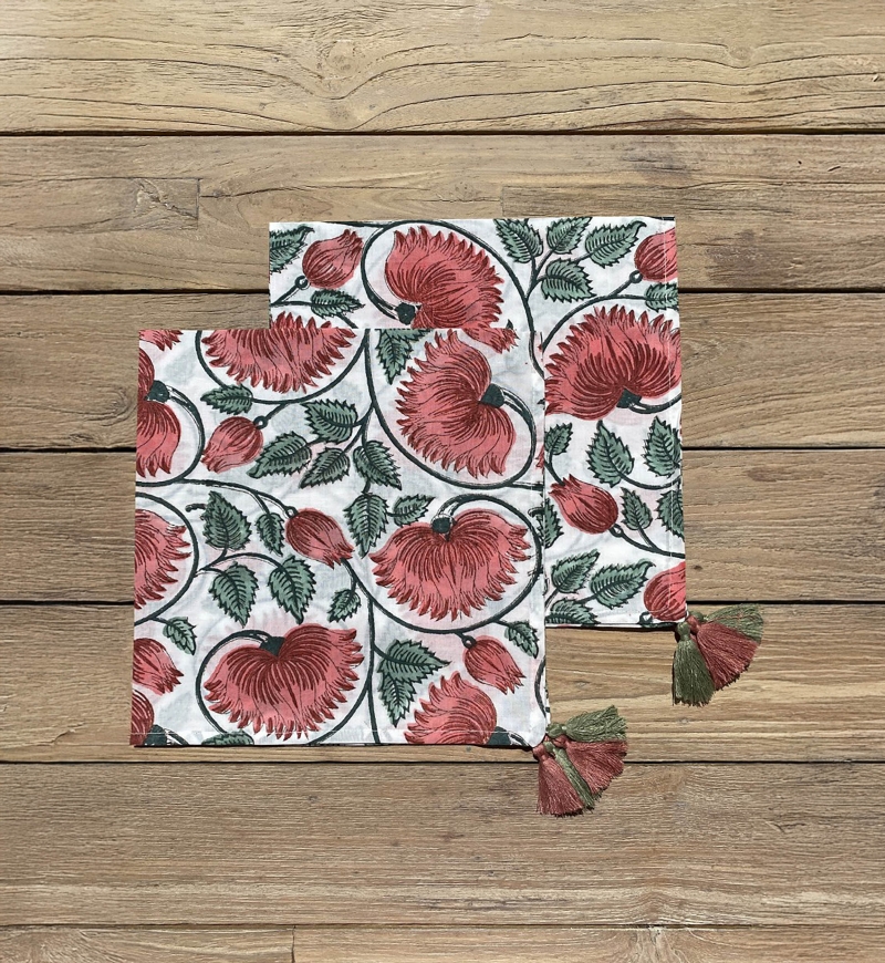 Imperial Lotus Napkin Set (Set of 2) – green/pink – bohemian floral design – Jardin Botanique – Miss June Paris – 5