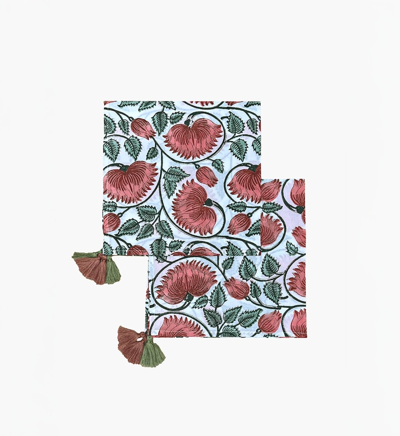 Imperial Lotus Napkin Set (Set of 2) – green/pink – bohemian floral design – Jardin Botanique – Miss June Paris – 1