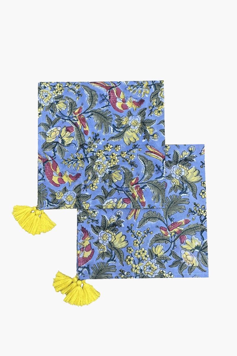 Serviette de table Blue Birds (Lot de 2) - blue/jaune/rouge - design bohème floral - Jardin Botanique - Miss June Paris - 1