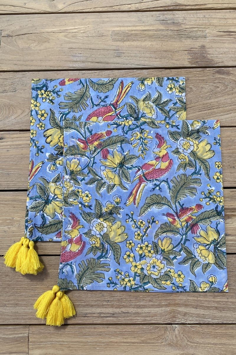 Blue Birds Napkin Set (Set of 2) – blue/yellow/red – bohemian floral design – Jardin Botanique – Miss June Paris – 4