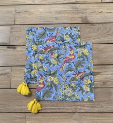 Serviette de table Blue Birds (Lot de 2) - blue/jaune/rouge - design bohème floral - Jardin Botanique - Miss June Paris - 4