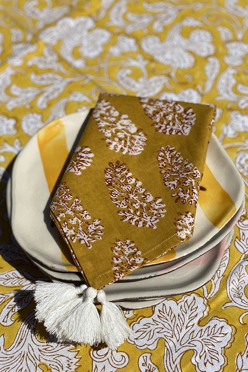 Serviette de table Misty Curry (Lot de 2) - 100% coton - design bohème floral - Jardin Botanique - Miss June Paris - 2