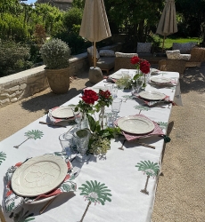 Mantel Island Green – blanco/verde – estampado palmeras – 100% algodón – boho chic – Jardín Botánico – Miss June Paris – 2